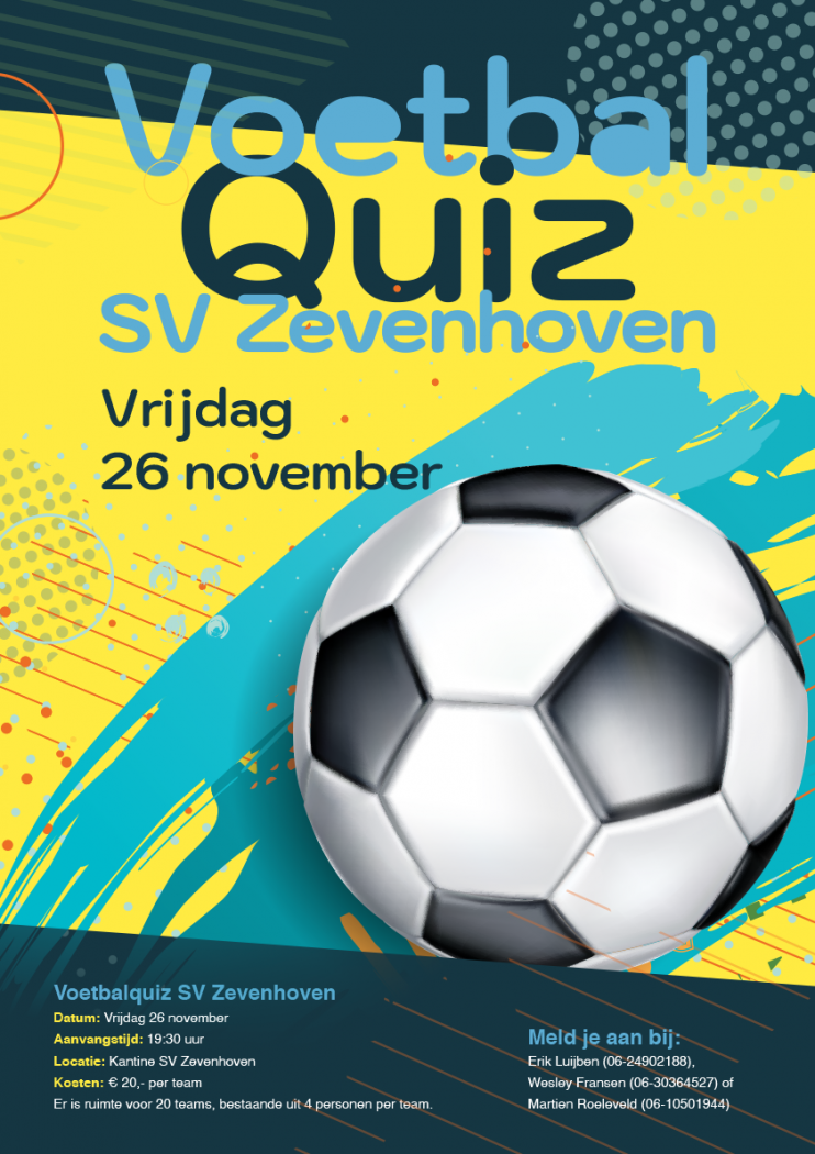 Voetbalquiz SV Zevenhoven op vrijdag 26 november