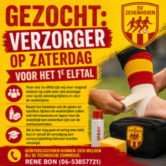 Gezocht: Verzorger op zaterdag voor ons 1e elftal